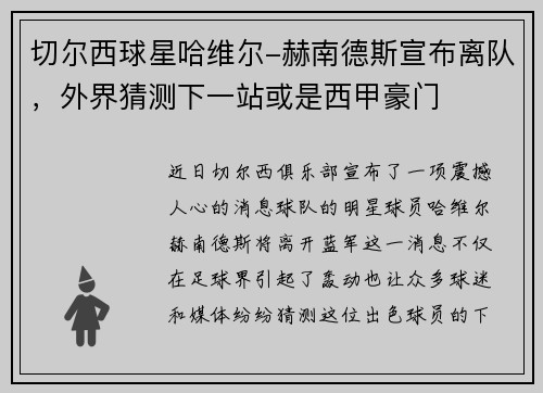 切尔西球星哈维尔-赫南德斯宣布离队，外界猜测下一站或是西甲豪门